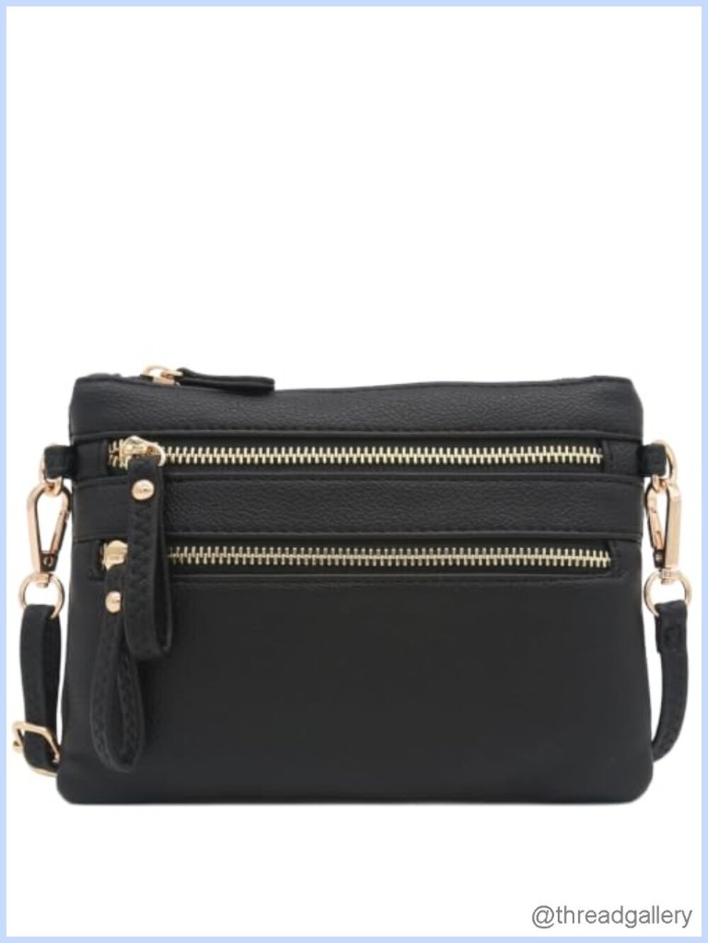 Faux Leather Small Wristlet Crossbody Bag with Multi Zipper Pocket